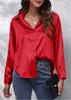 ASKSA Damen Satin Bluse V-Ausschnitt Hemde Elegant Knoepfen Produktbild-Vorschau 5