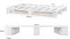 Two views of a white wooden pallet bed frame with dimensions indicated. Produktbild-Vorschau