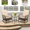 A collage of outdoor furniture settings, with the main image showing a two-chair and table set on a patio. Podgląd zdjęcia produktu