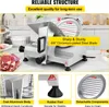 A commercial meat slicer is shown in a kitchen setting with close-up views of its features. Produktbild-Vorschau