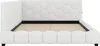 A white upholstered bed frame with a hexagonal patterned headboard and a slatted mattress support. Produktbild-Vorschau