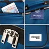Collage of four close-up images showing details of a blue travel bag. Anteprima dell’immagine prodotto