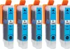 Five cyan ink cartridges with orange tops are lined up against a white background. Produktbild-Vorschau