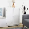 A white cabinet with double doors is shown in a room setting. Produktbild-Vorschau