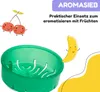 A green fruit infuser basket with cartoon cherries and a banana illustration. Produktbild-Vorschau