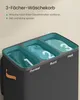 A close-up, angled view of the top of a three-compartment laundry hamper. Produktbild-Vorschau