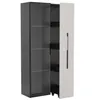 A tall, narrow cabinet with a glass door on the left and a solid door on the right, showing internal shelves and pull-out drawers. Anteprima dell’immagine prodotto