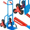 A blue and red hand truck with multiple wheels, shown from different angles. Produktbild-Vorschau