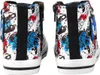 A back view of two children's high-top sneakers with a graffiti-style print. Voir les images du produit