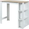 A white and oak-effect bar table with shelves on a white background. Náhled obrázku produktu
