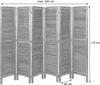 A gray wooden room divider with louvered panels, shown fully extended. Produktbild-Vorschau