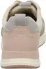 The back view of a beige and pink sneaker. Voir les images du produit