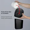 A person is holding a white filter and demonstrating how it fits into a black plastic component, with a red dotted arrow indicating the insertion path. Another black component is shown below. Produktbild-Vorschau