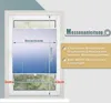Diagram showing how to measure for a pleated blind (Plissee) for a window. Produktbild-Vorschau