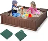 COSTWAY Kinder Sandkasten Holz, Sandbox 123,5x123,5x14cm Produktbild-Vorschau 1