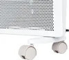 A close-up view of the bottom part of a white electric heater with wheels. Produktbild-Vorschau