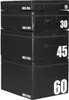 A stack of four black plyometric boxes of varying heights, with white numbers indicating their heights. Produktbild-Vorschau