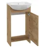 A bathroom vanity with a sink and an open cabinet door, shown against a white background. Podgląd zdjęcia produktu