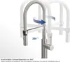 A kitchen faucet with a flexible spout is shown in multiple positions to demonstrate its 360-degree swivel range. Anteprima dell’immagine prodotto