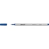 A blue fineliner pen with its cap off, lying on a white background. Produktbild-Vorschau