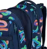 Close-up of a dark blue backpack with a colorful abstract pattern. Náhled obrázku produktu