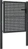 A dark gray metal garden gate with a square grid pattern, mounted on two posts. Náhled obrázku produktu