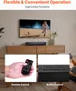 A split image showing a soundbar in a living room setup and close-ups of its control methods. Náhľad obrázku produktu