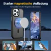 A marketing image showcasing a phone case with magnetic charging capabilities, featuring multiple product views and text highlighting its features. Produktbild-Vorschau