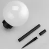 A white globe light with black base and black garden stake components are laid out on a light gray background. Produktbild-Vorschau