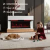 A young girl plays with wooden blocks in front of a modern electric fireplace, while a cat sleeps on a mat nearby. Anteprima dell’immagine prodotto