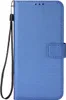 A blue flip-style phone case with a wrist strap. Produktbild-Vorschau