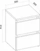 A technical drawing of a white nightstand with dimensions indicated. Produktbild-Vorschau