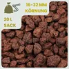 A close-up of red lava rocks, with text overlays indicating size and quantity. Produktbild-Vorschau