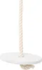 A white wooden disc swing with a thick beige rope attached, suspended against a white background. Voir les images du produit