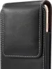 A black leather phone holster with white stitching. Produktbild-Vorschau