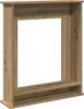 A wooden fireplace surround with a large opening in the center and a shelf at the bottom. Produktbild-Vorschau