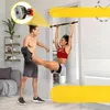 A man and a woman are exercising in a doorway. The woman is on a pull-up bar, and the man is assisting her. There is a close-up inset of the pull-up bar's mounting mechanism. Voir les images du produit