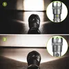 Two images showing a flashlight with different beam patterns, with close-ups of the flashlight head. Produktbild-Vorschau