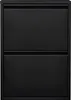 A black metal shoe cabinet with two flip-down doors. Produktbild-Vorschau