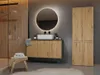 A modern bathroom with a vanity, sink, mirror, and storage cabinet. Produktbild-Vorschau