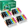 A box of printer cartridges with several cartridges laid out in front of it. Produktbild-Vorschau