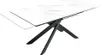 A white ceramic marble dining table with black metal legs, shown from a side angle. Produktbild-Vorschau