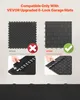 Comparison of two types of interlocking garage mats, indicating compatibility with VEVOR upgraded 6-lock garage mats. Voir les images du produit