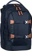 A navy blue Satch backpack with brown leather accents. Podgląd zdjęcia produktu
