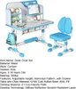 A children's desk and chair set is shown against a white background. The desk has shelves and drawers, and the chair is a matching blue color. Produktbild-Vorschau