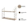 A product image showing a wall shelf with descriptive callouts for its materials and capacity. Náhľad obrázku produktu