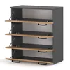 A modern shoe cabinet with four flip-down doors, made of gray matte and Wotan oak. Produktbild-Vorschau