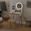 Puluomis Coiffeuse avec éclairage LED miroir rond, table de Voir les images du produit 7