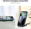 A split image showing a phone case on a wireless charger, with text indicating wireless charging compatibility. Produktbild-Vorschau