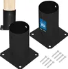 Two black metal post bases with screws and a wooden post. Produktbild-Vorschau